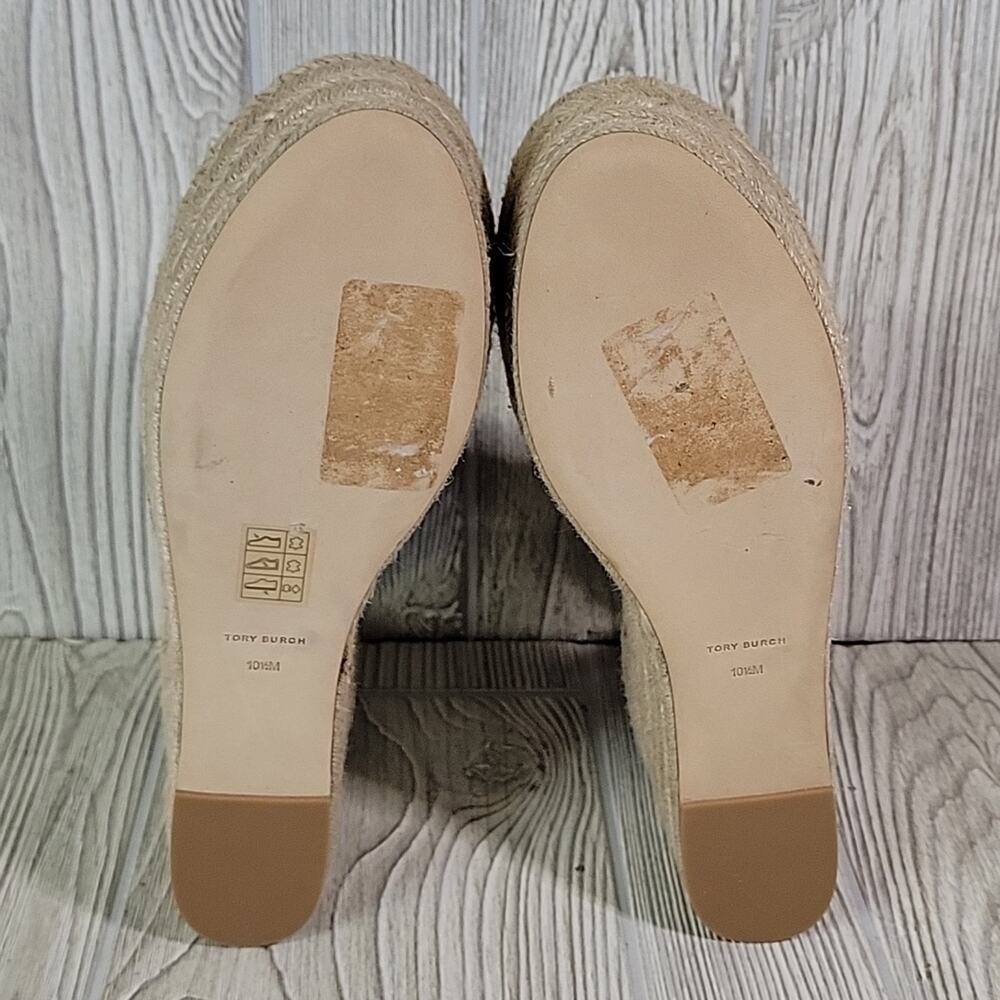 Tory Burch Basketweave Espadrille Wedge Leather Sandals Womens 10.5 NEW - Picture 7 of 15